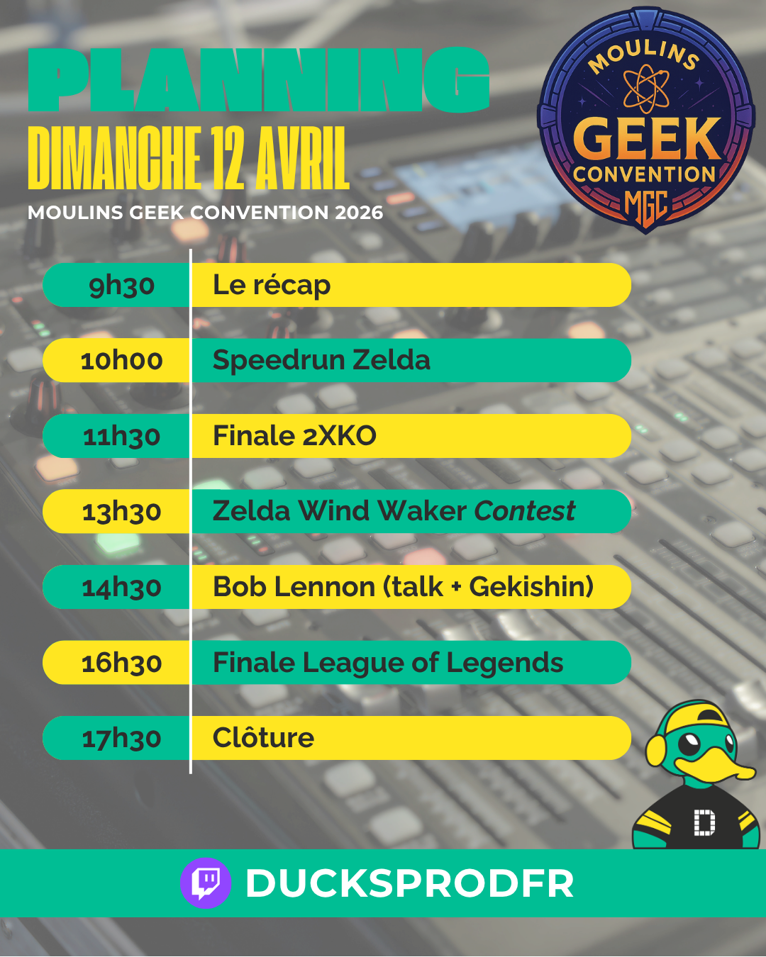 Planning Dimanche 12 Avril